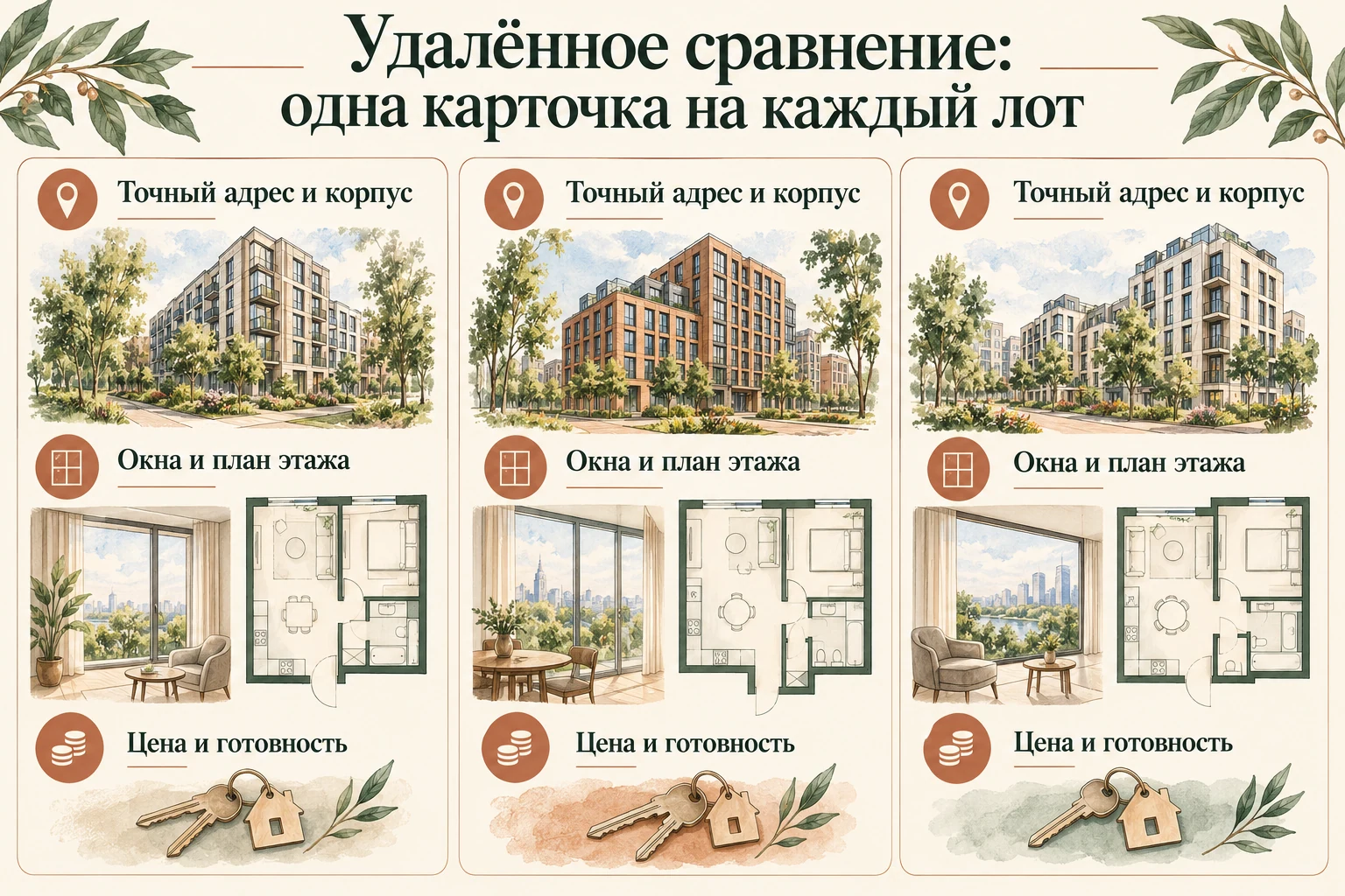 Удалённое сравнение: одна карточка на каждый лот
