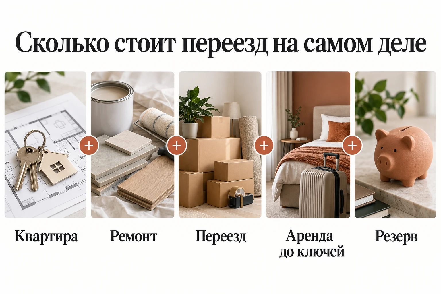 Схема полного бюджета переезда: квартира, ремонт, перевозка вещей, аренда до ключей и резерв