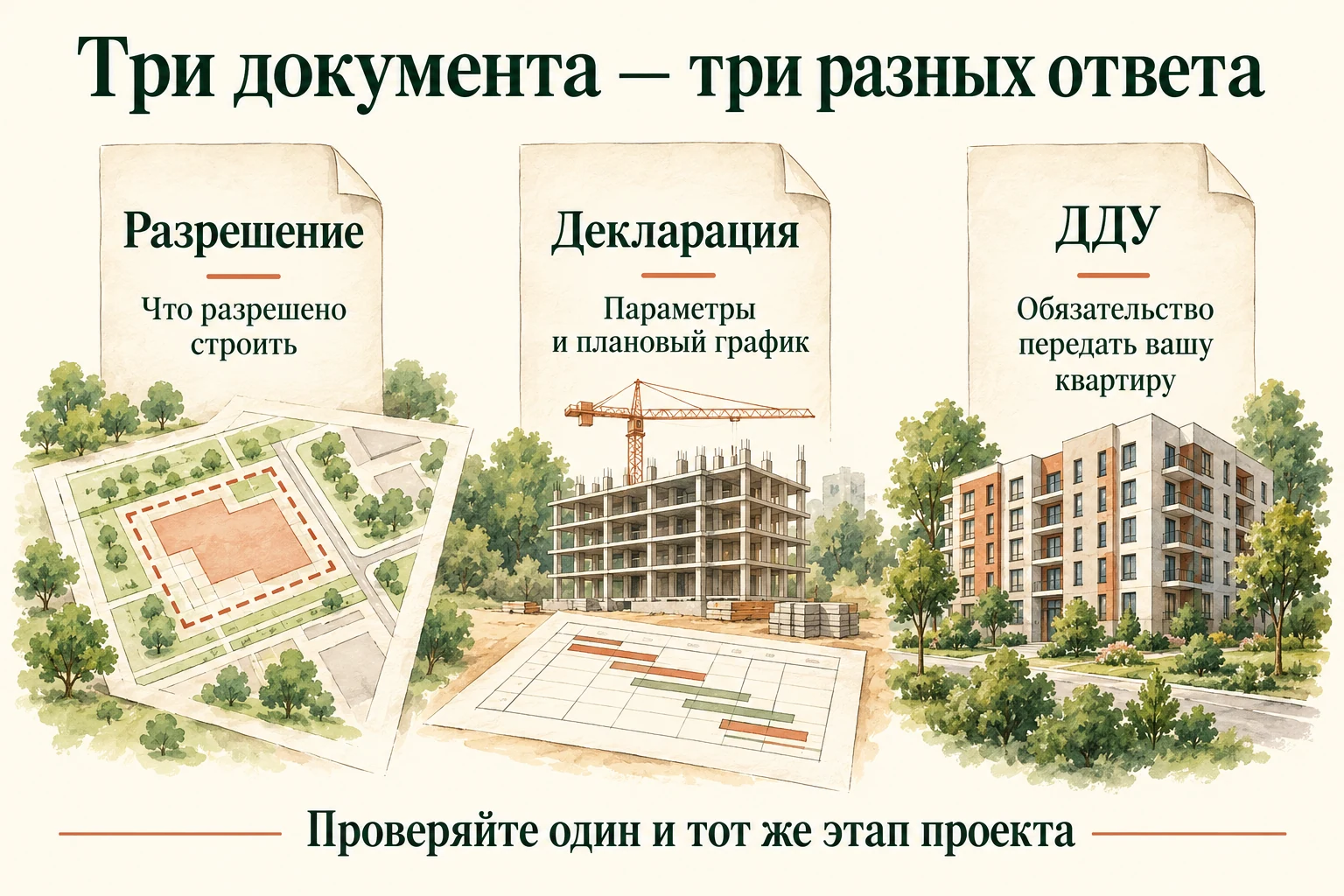 Разрешение, проектная декларация и ДДУ отвечают на разные вопросы