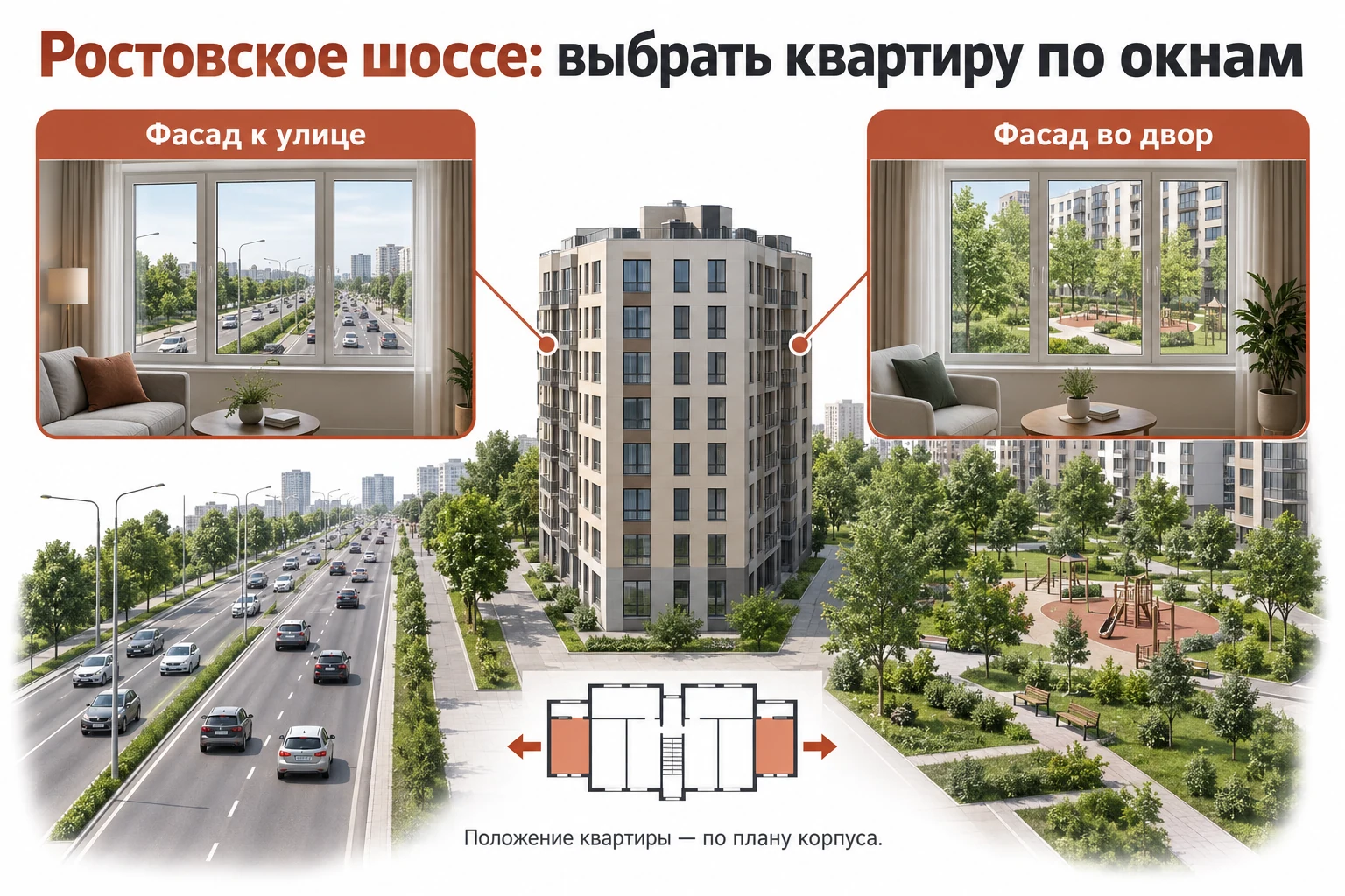 Ростовское шоссе: положение квартиры к улице или во двор определяют по плану корпуса