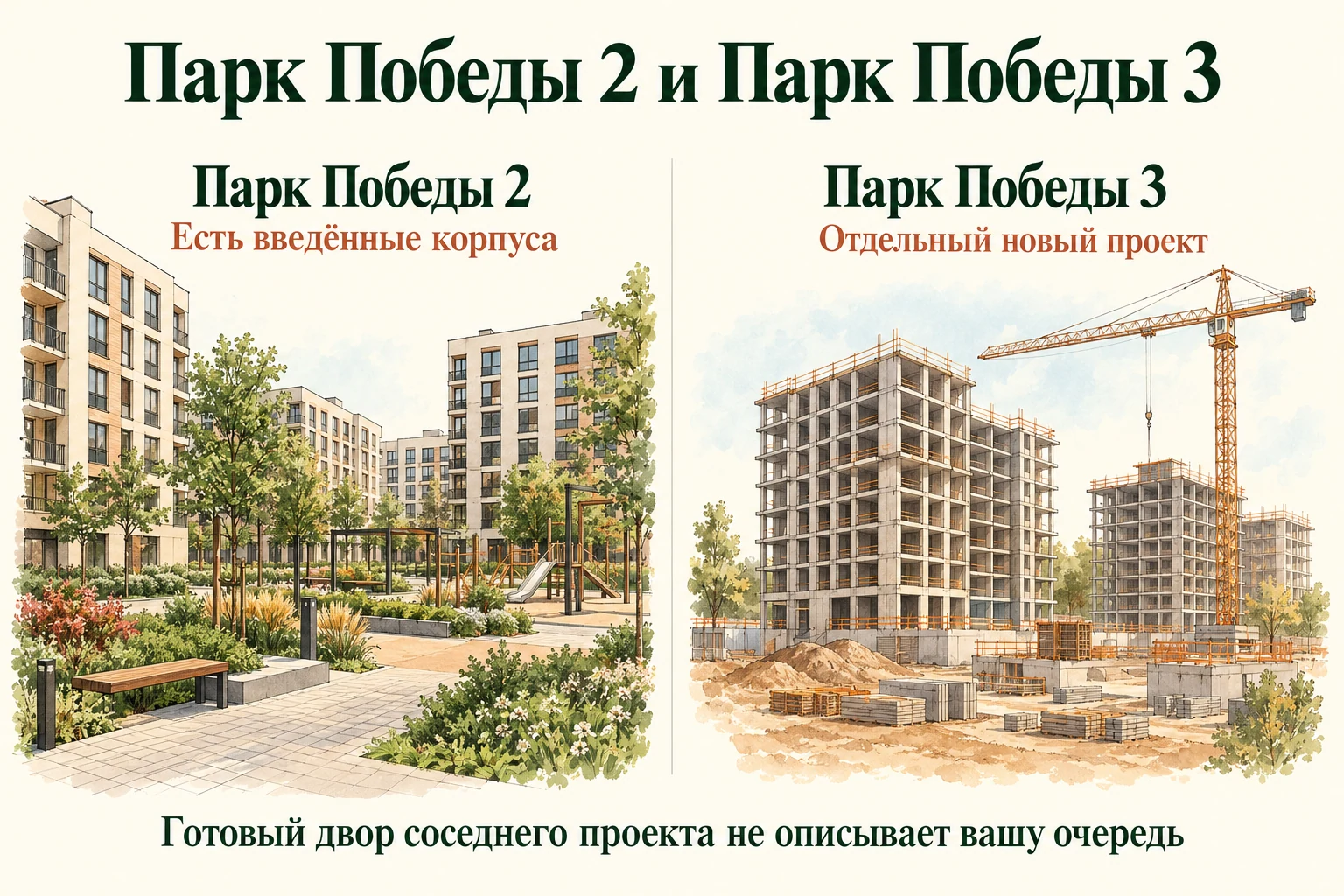 Парк Победы 2 с введёнными корпусами и отдельный новый Парк Победы 3