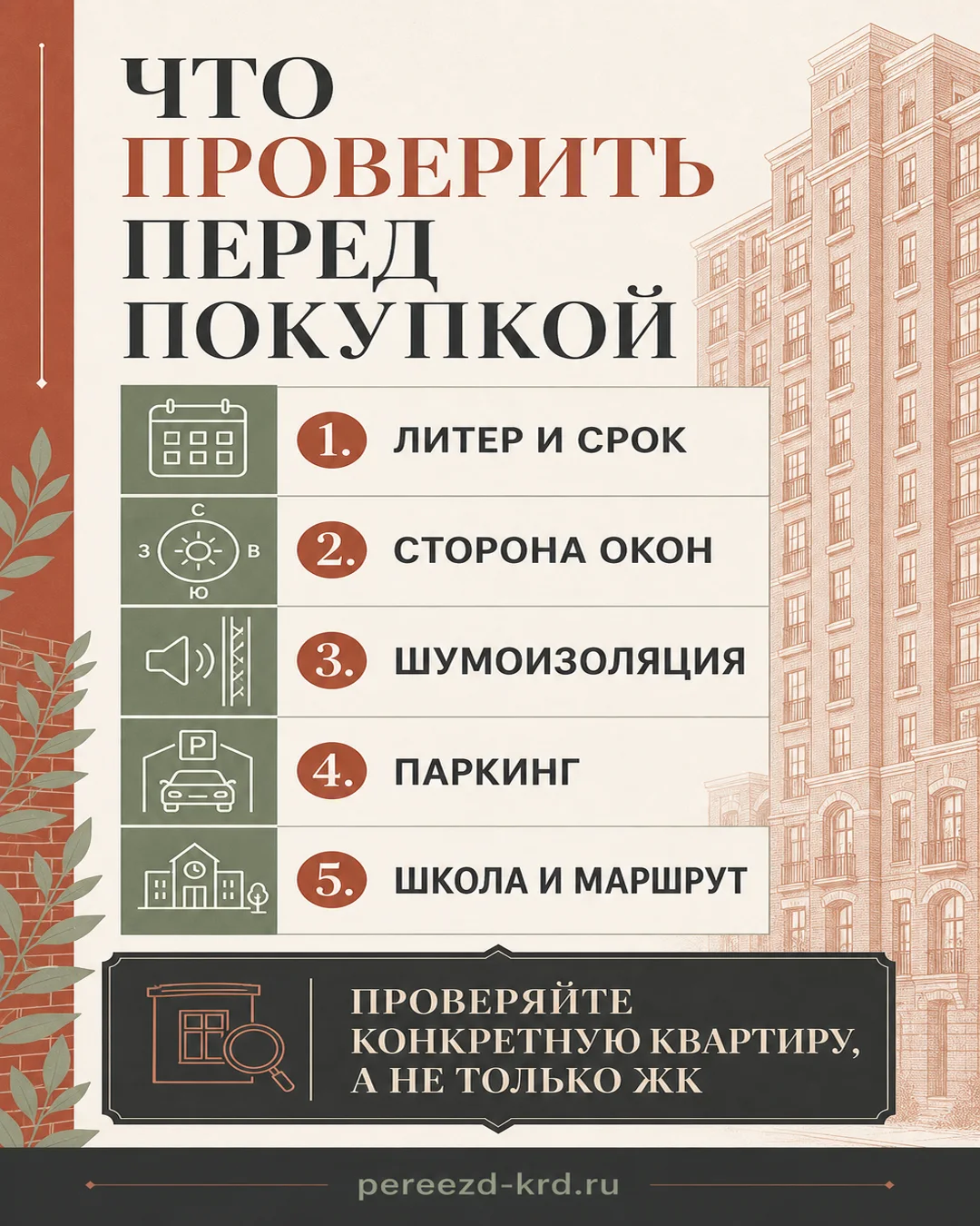 Чек-лист покупателя квартиры в ЖК Рекорд 2: литер, окна, шумоизоляция, паркинг, школа