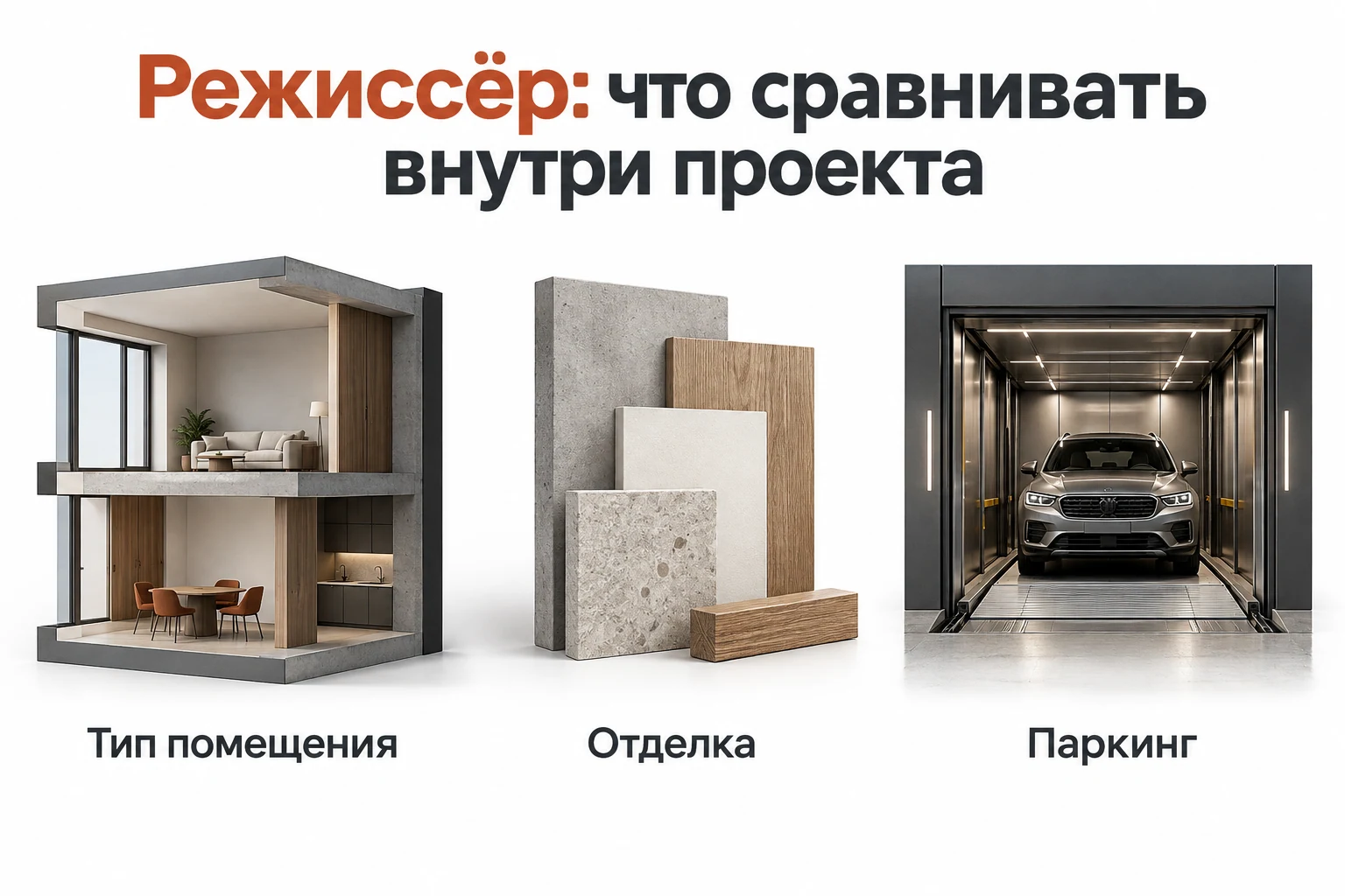 В Режиссёре сравнивают тип помещения, отделку и условия паркинга