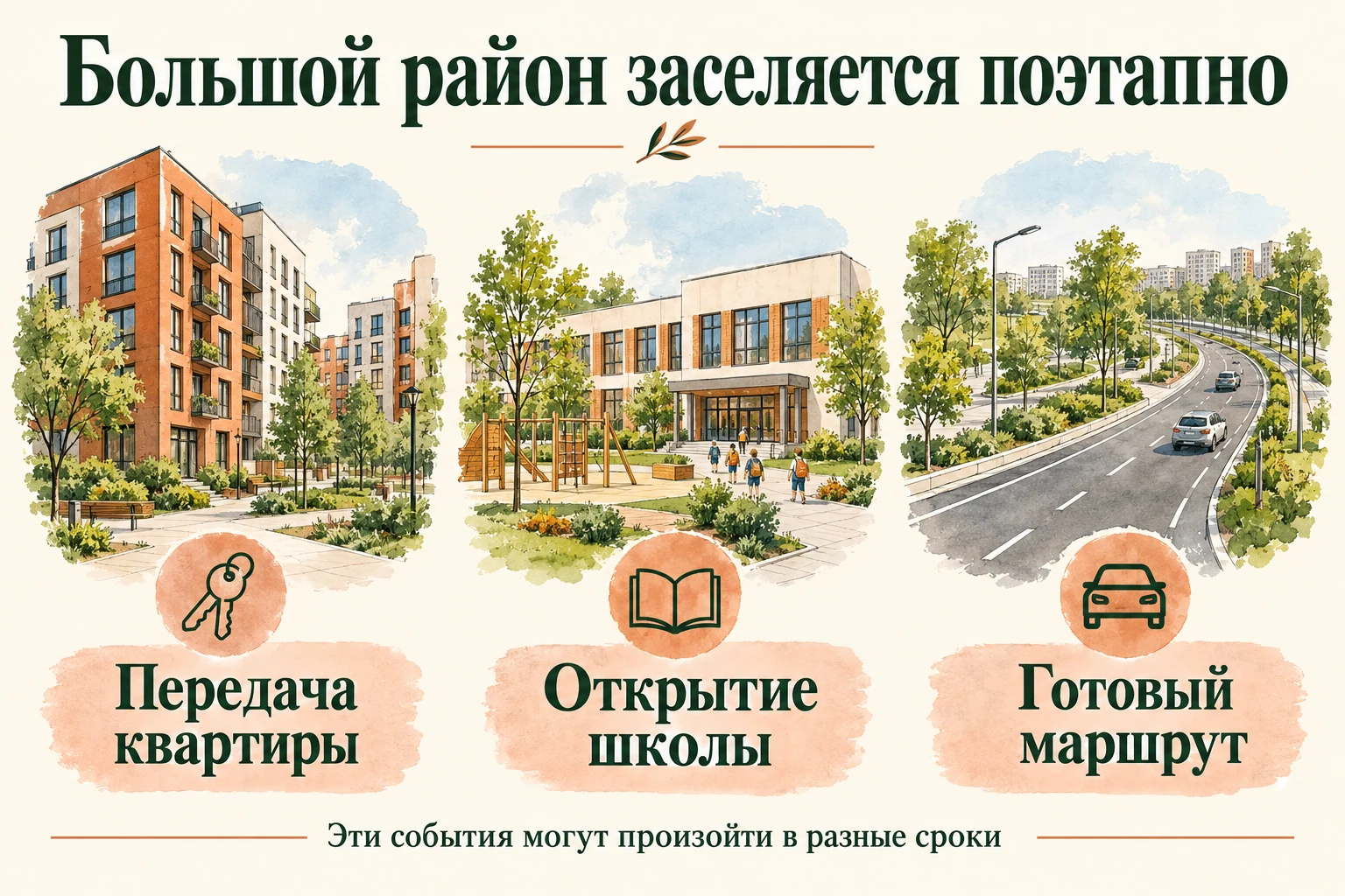 Жильё, школа и маршруты имеют разные сроки