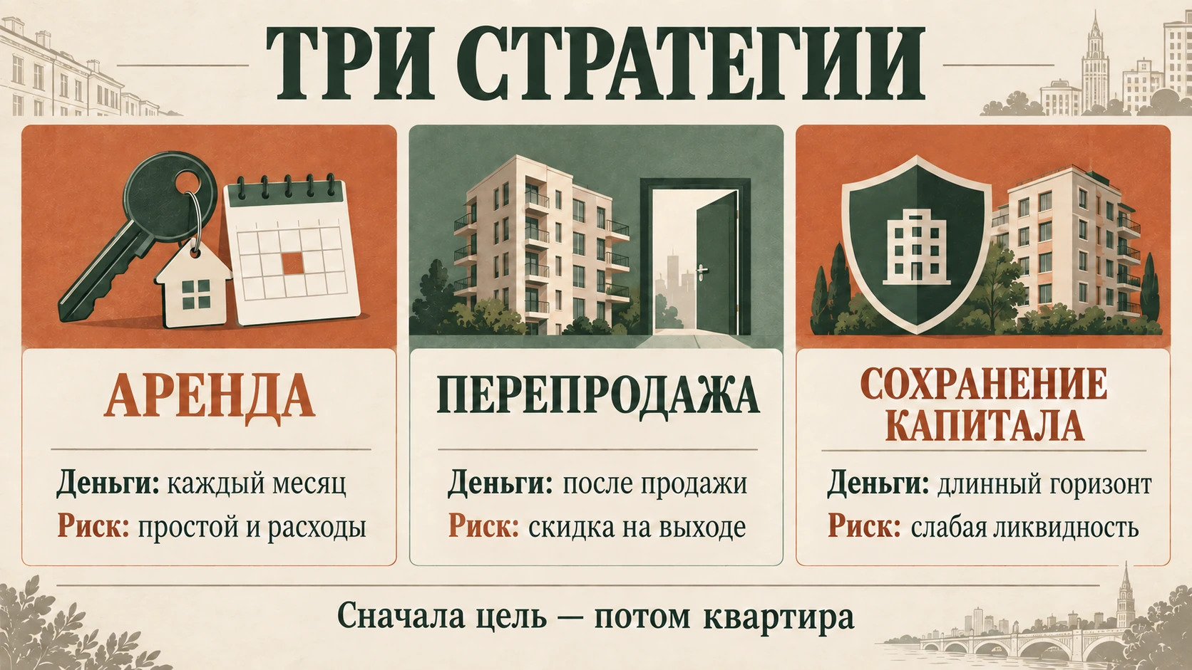 Три стратегии инвестиций в квартиру: аренда, перепродажа после ключей и сохранение капитала